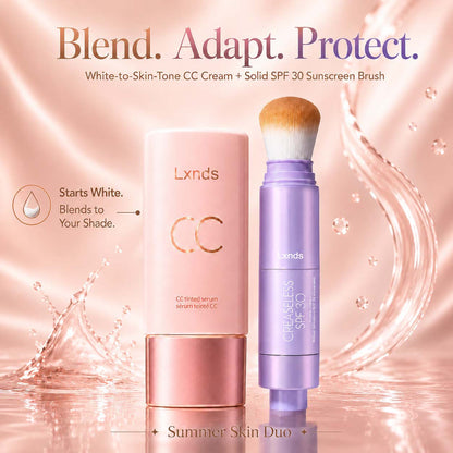 LXNDS Summer Skin Essentials Set — CC Serum + Solid SPF 30 Sunscreen Brush