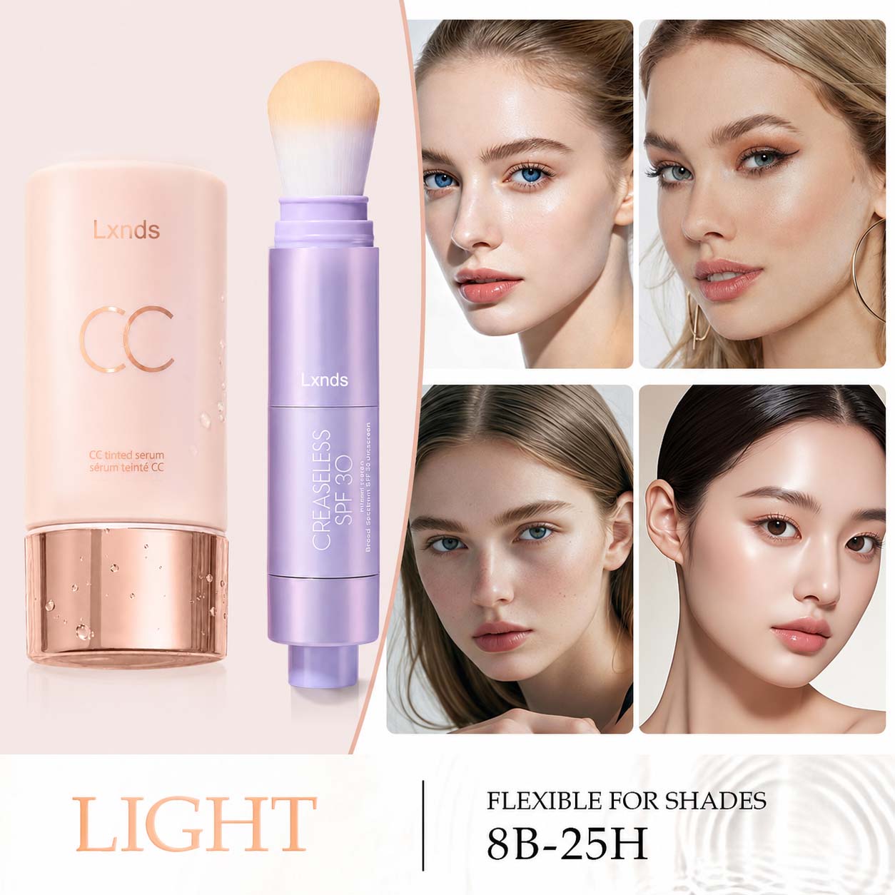 LXNDS Summer Skin Essentials Set — CC Serum + Solid SPF 30 Sunscreen Brush